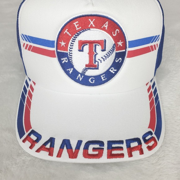 Texas Rangers Mitchell & Ness‎ MLB Trucker Hat Cap Embroidery Art White Blue New - Picture 3 of 9